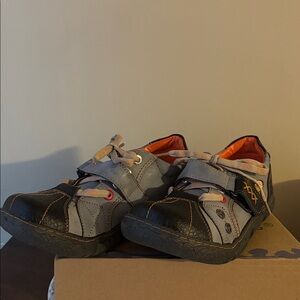 Gray and Black Velcro and tie shoes NWT size 9 1/2